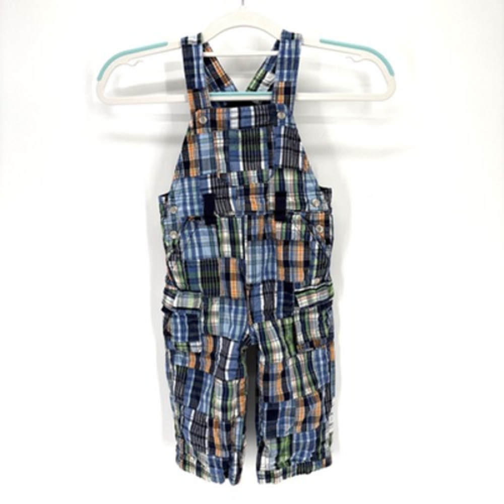 Vtg‎ Baby Gap Madras Patchwork Carpenter Overalls 18-24 Mos